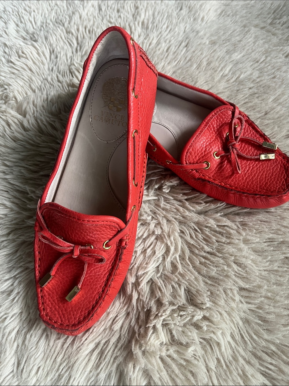 Vince Camuto Red Leather Bow-Accent Moccasins